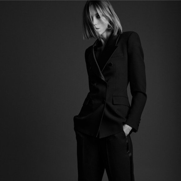 Zara Double Breasted Tailored Tuxedo Blazer Jacket XS Black 9064/940 - Picture 2 of 12